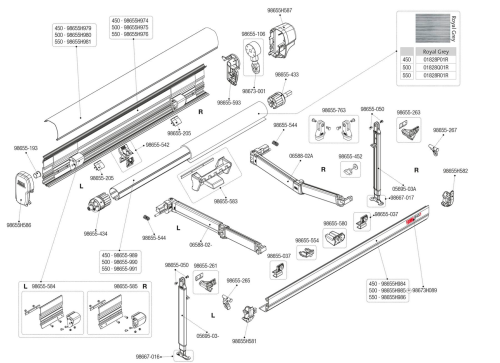 Fiamma Kit innere Halterung rechts für Markise F45L 450-550 / ZIP F45L 400-450 - Fiamma Ersatzteilnummer 98655-585 - Ersatzteile Zelte & Markisen