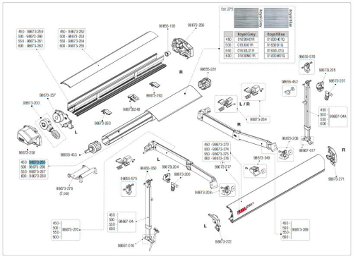 Fiamma Markisenwalze für Markise F80L 550 - Fiamma Ersatzteilnummer 98673-267 - Ersatzteile Zelte & Markisen