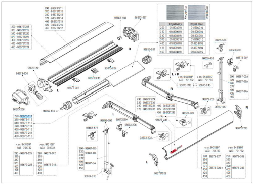 Fiamma Markisenwalze für Markise F80s / F65s 340 - Fiamma Ersatzteilnummer 98673-113 - Ersatzteile Zelte & Markisen