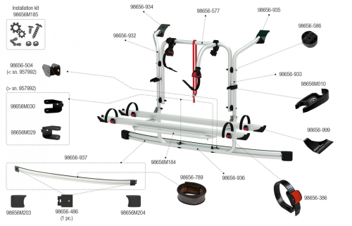 Fiamma Montagesatz für Carry Bike CB Ford Custom RS Fiamma Artikelnummer 98656M185 - Ersatzteile Fiamma Fahrradträger
