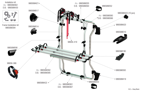 Fiamma Montagesatz für Carry Bike DJ Ducato 06 / 06 Fiamma Artikelnummer 98656M362 - Ersatzteile Fiamma Fahrradträger