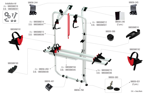 Fiamma Montagesatz für Carry Bike VW T5 / T6 D RS Deep Black Fiamma Artikelnummer 98656M351 - Ersatzteile Fahrzeug