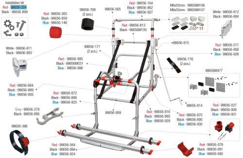 Fiamma Montagesatz passend für Carry Bike Lift 77 / Lift 77 E-Bike - Farbe Rot Fiamma Ersatzteilnummer 98656-354 - Ersatzteile Fahrzeug