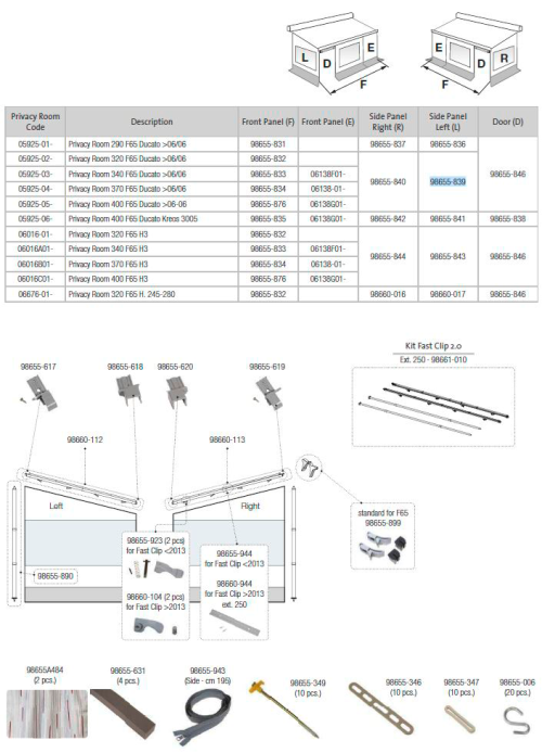 Fiamma Seitenwand links für Markise Privacy Room 320-400 F65 Ducato - Fiamma Ersatzteilnummer 98655-839 - Ersatzteile Zelte & Markisen