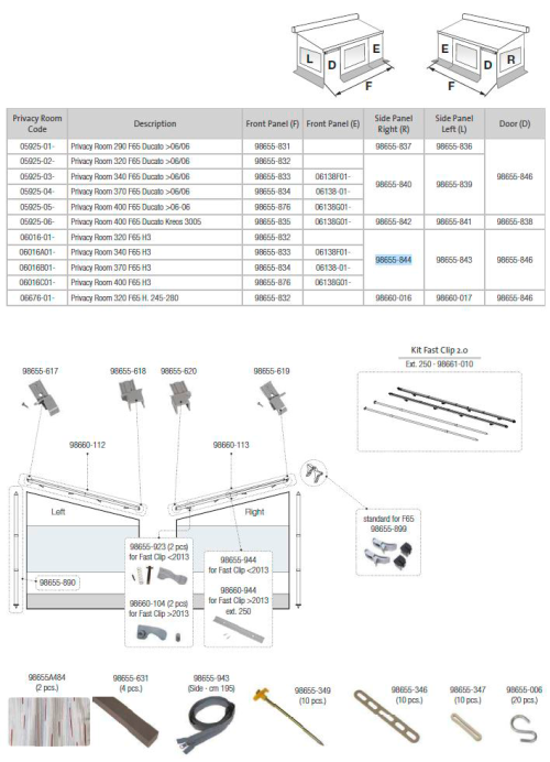 Fiamma Seitenwand rechts für Markise Privacy Room F65 320-400 H3 - Fiamma Ersatzteilnummer 98655-844 - Ersatzteile Zelte & Markisen