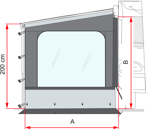 Fiamma Side W Pro Seitenteil / Seitlicher Abschluss für Markise Höhe 180–200 cm passend zu F43van 300 - Markisenvorzelte & Wände