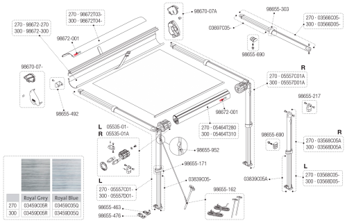 Fiamma Spannstange und Stützfuß 270 links für F35 Pro Fiamma Artikelnummer 05557C01- - Ersatzteile Zelte & Markisen