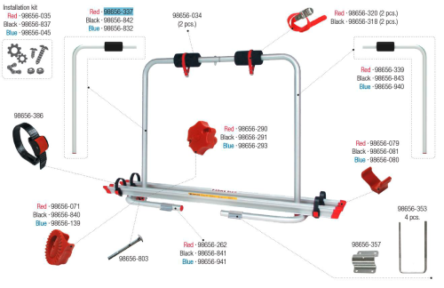 Fiamma Tragestruktur oben rechts passend für Carry Bike Caravan XL A - Farbe Rot Fiamma Ersatzteilnummer 98656-337 - Ersatzteile Fahrzeug