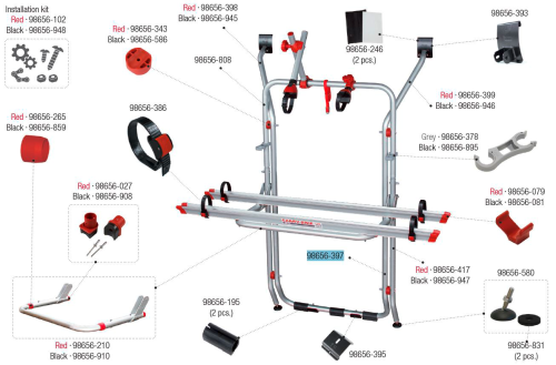 Fiamma Tragestruktur unten passend für Carry Bike VW T6 / VW T5 - Fiamma Ersatzteilnummer 98656-397 - Ersatzteile Fahrzeug