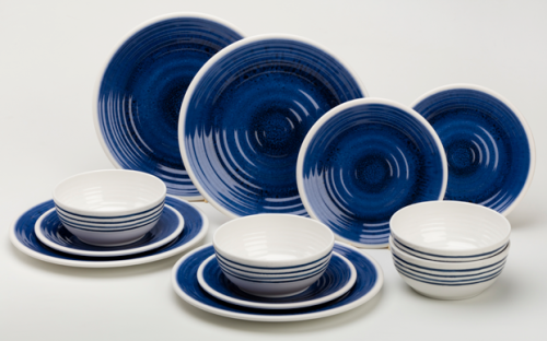 Flamefield Azure Geschirr-Set 12-tlg. für 4 Personen - Kunststoff und Melamin Geschirr-Sets
