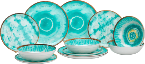 Flamefield Boho Dream Geschirr-Set 12-tlg. für vier Personen - Kunststoff und Melamin Geschirr-Sets