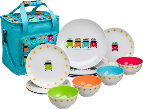 Flamefield Camper Smiles Geschirr-Set 12-tlg. für 4 Personen - Kunststoff und Melamin Geschirr-Sets