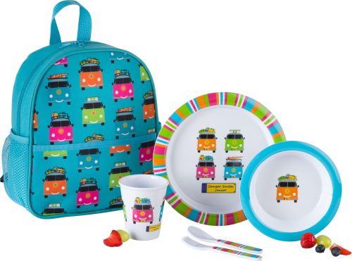 Flamefield Camper Smiles Junior Geschirr-Set 5-tlg. inkl. Rucksack  - Kunststoff und Melamin Geschirr-Sets
