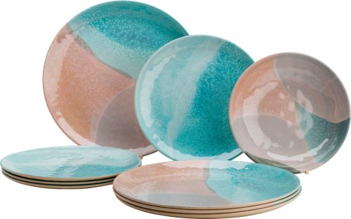 Flamefield Dunes and Sea Geschirr-Set 12-tlg. für 4 Personen - Kunststoff und Melamin Geschirr-Sets