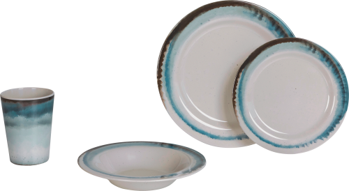 Flamefield Exklusiv Nordlight Melamin Geschirr-Set Anti-Slip 16-tlg. für 4 Personen - Kunststoff und Melamin Geschirr-Sets