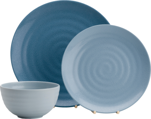 Flamefield Geschirr-Set 12-tlg. shades of blue für 4 Personen - Kunststoff und Melamin Geschirr-Sets