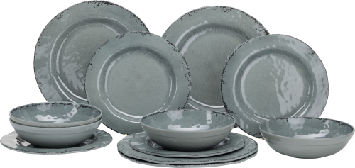 Flamefield Geschirrset Melamin 12-teilig Moondust - Kunststoff und Melamin Geschirr-Sets