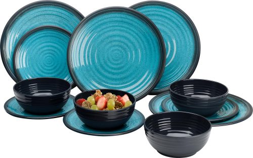 Flamefield Granite Geschirr-Set 12-tlg. aqua/schwarz für 4 Personen - Kunststoff und Melamin Geschirr-Sets