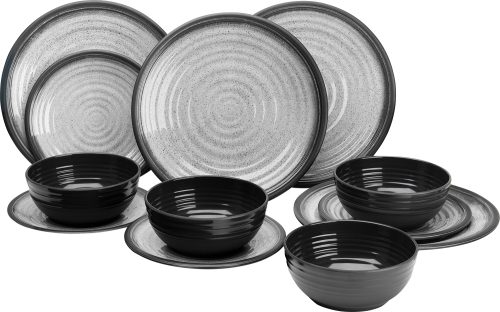 Flamefield Granite Geschirr-Set 12-tlg. grau/schwarz für 4 Personen - Kunststoff und Melamin Geschirr-Sets