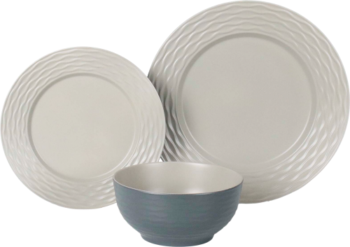 Flamefield NanoPlate Geschirrset 12-teilig Ripple Sand - Kunststoff und Melamin Geschirr-Sets