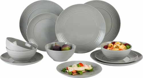 Flamefield Non-Slip Melamin Geschirr-Set 12 teilig Seramika Cool Grey - Kunststoff und Melamin Geschirr-Sets