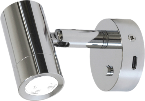 Frilight Aufbauspot Mini Tube D4 mit USB-C Ladeanschluss verchromt - LED Campingleuchten