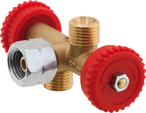 GOK Abzweigventil Überwurfmutter G 1/4 LH auf 2x Außengewinde G 1/4 LH - Ventile & Gashähne