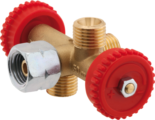 GOK Abzweigventil Überwurfmutter G 1/4 LH auf 3x Außengewinde G 1/4 LH - Ventile & Gashähne