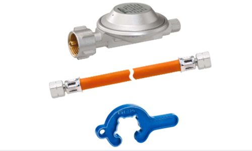 GOK Einflaschenanlage für Kleinflaschen Regl.-Schl.-Set EN61 1,5kg/h 50mbar 6,3 x 3,5-400 mm  - Camping-Gasdruckregler