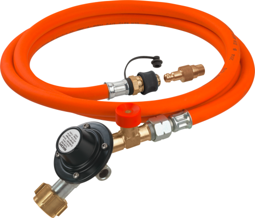 GOK Regler-Schlauch-Set M50-F/SBS 2kg/h 2bar KLF 6,3x3,5x1200-STK STN/Kart. SV - Camping-Gasdruckregler
