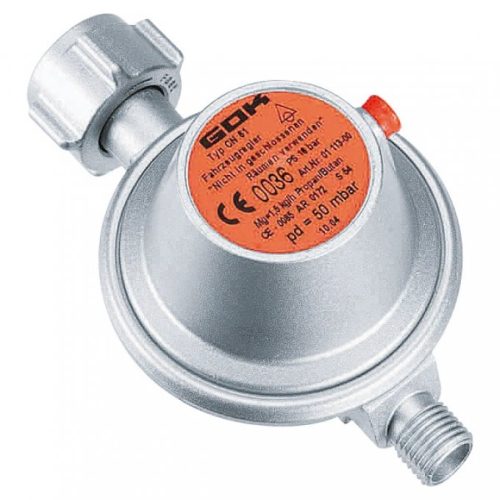 GOK Sicherheitsregler für Fahrzeuge Gasdruckregler 50 mbar - Camping-Gasdruckregler