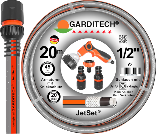 Garditech JetSet Premiumschlauchset mit Armaturen 20 m  - Gartengeräte