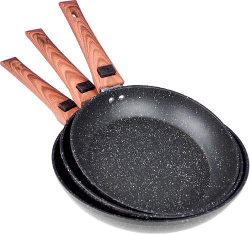 Gimex Black Line Holzdekor Pfannenset 3 teilig  - Camping Pfannen & Woks