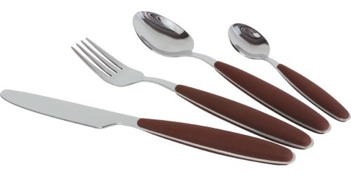 Gimex Edelstahlbesteck Set mit Soft-Touch-Griff 16 teilig braun  - Campingbesteck