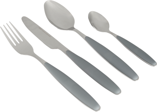 Gimex Edelstahlbesteck Set mit Soft-Touch-Griff 16 teilig grau - Campingbesteck