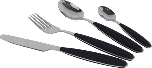 Gimex Edelstahlbesteck Set mit Soft-Touch-Griff 16 teilig schwarz  - Campingbesteck