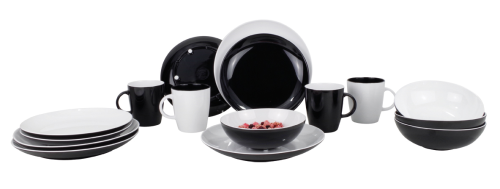 Gimex Geschirr-Set Classic Line 16-tlg. black&white für 4 Personen - Kunststoff und Melamin Geschirr-Sets