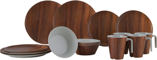 Gimex Nature Line Wood Geschirrset Melanim 16-tlg. für 4 Personen braun - Kunststoff und Melamin Geschirr-Sets