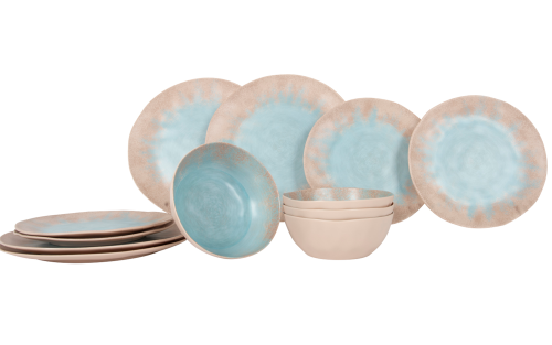 Gimex STO Geschirr-Set 12-tlg. beige für 4 Personen - Kunststoff und Melamin Geschirr-Sets