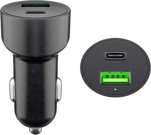 Goobay KFZ USB 2 Port 48W USB-C PD + QC3.0 sw PL Dual-USB Auto Schnellladegerät USB-C - 12 / 24 V Adapter & Kupplung