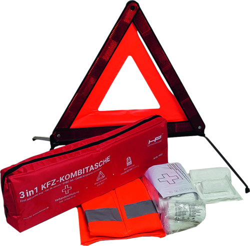 HP Autozubehör KFZ Kombitasche inklusive Mund- und Nasenschutz 3 teilig Rot - Erste Hilfe &  Pannen-Zubehör