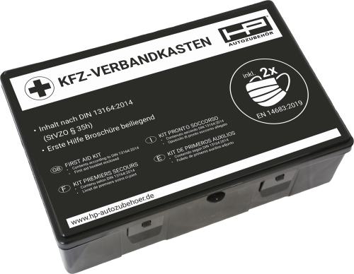 HP Autozubehör KFZ Verbandkasten inklusive Mund- und Nasenschutz Schwarz - Erste Hilfe &  Pannen-Zubehör