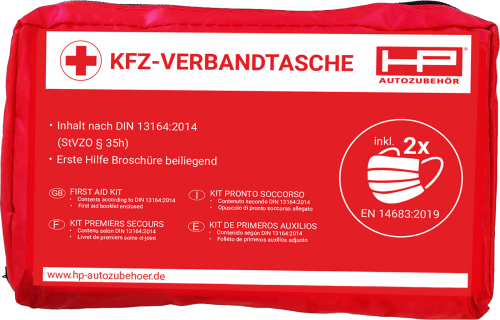 HP Autozubehör KFZ Verbandtasche inklusive 2x Mund- und Nasenschutz Rot - Erste Hilfe &  Pannen-Zubehör