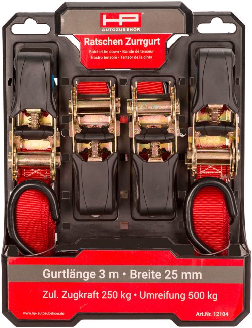 HP Ratschen-Zurrgurt-Set mit Haken 4 Stück a 3 Meter - Transportieren & Befestigen von HP Autozubehör