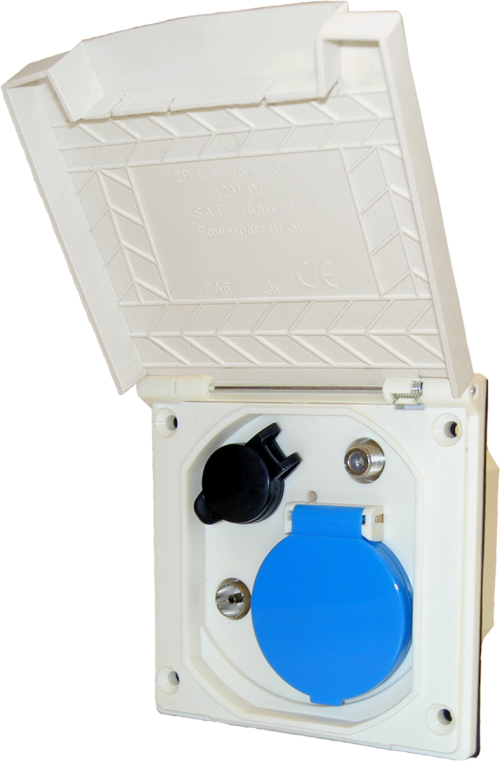 Haba ESB 3 Unit Außensteckdose Multifunktion 12 V / 230 V / Antenne / Satellit Weiß - 12 / 24 V Einbausteckdosen