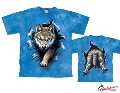 Harlequin Wolf Pup Rip Through Kinder T-Shirt  blau 140 - Kinder T-Shirts & -hemden