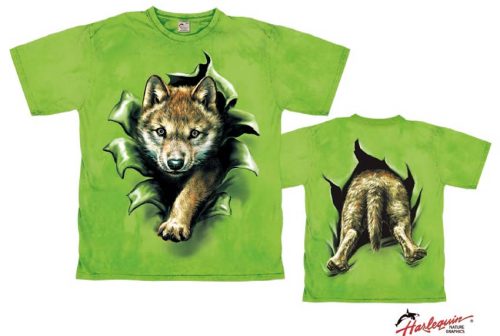 Harlequin Wolf Pup Rip Through  Kinder T-Shirt  grün 116 - Kinder T-Shirts & -hemden