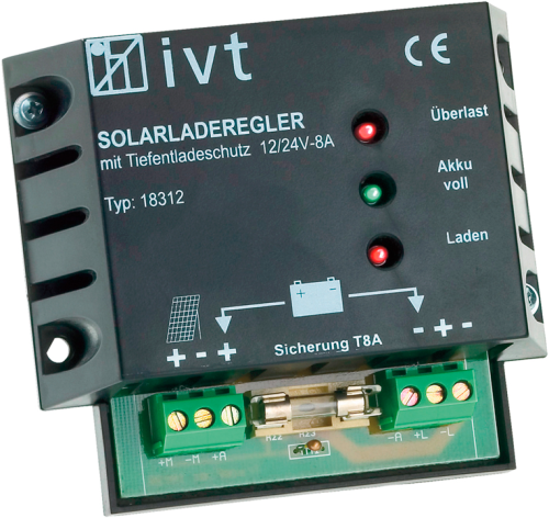 IVT Shunt Solar Laderegler 12 V / 24 V 8 A - Solar-Laderegler