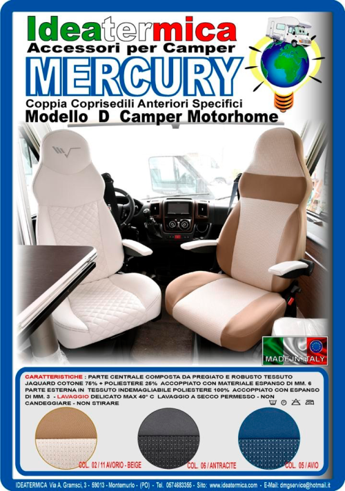 Ideatermica Mercury D Sitzbezug mit integrierter Kopfstütze und Gurten 2 Stück anthrazit - Sitzbezüge