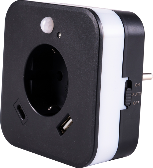 InnTec LED Nachtlicht SLED02C mit Bewegungssensor / Steckdose / USB-A / USB-C anthrazit - LED Campingleuchten